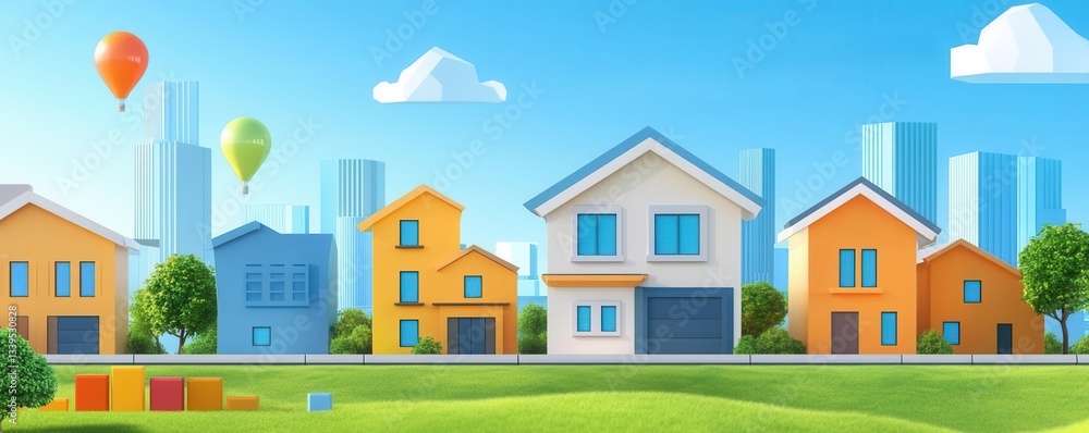 Colorful houses and city buildings brightening up a vibrant urban landscape. Colorful houses and city buildings brightening up a vibrant urban landscape.
