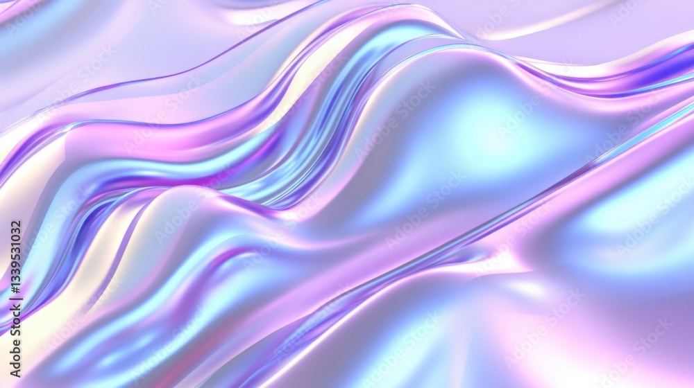 3D render of an abstract background with iridescent holographic waves and wavy lines, a liquid metal texture 3D render of an abstract background with iridescent holographic waves and wavy lines, a liquid metal texture