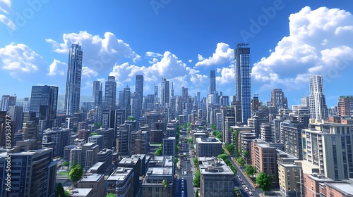 High tech skyscrapers sunset urban futuristic skyline view high resolution picture