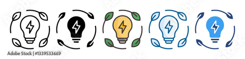 Green Energy Icon Set Multiple Style Collection