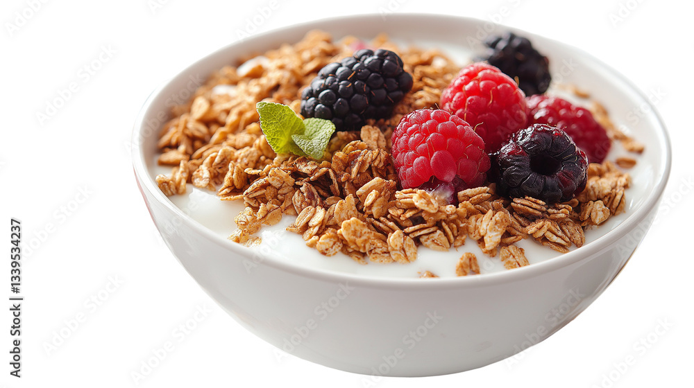 bowl of muesli with berries isolated on white bowl of muesli with berries isolated on white