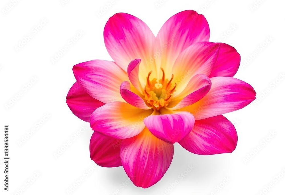 A single vibrant bloom, petals unfurled, isolated against pure white, blossom, fragile A single vibrant bloom, petals unfurled, isolated against pure white, blossom, fragile