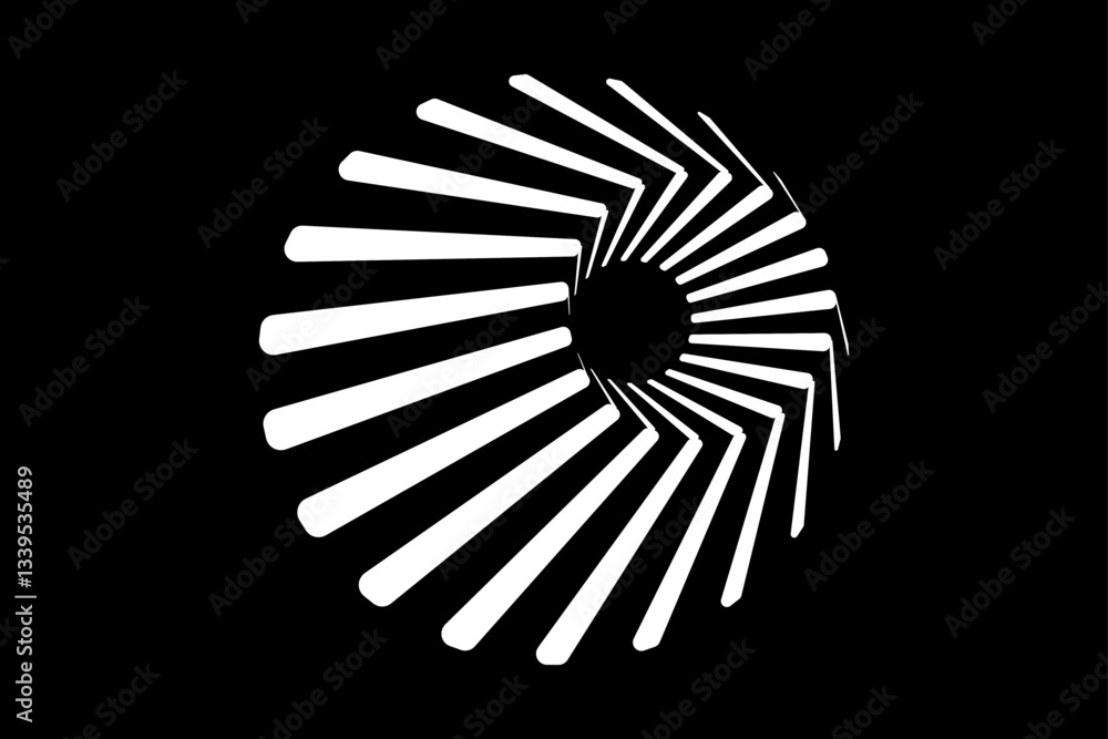 Obraz premium Logo business design, frustum of cone. 3d geometric shape in op art style, minimal vector radial optical art isoalted on black background