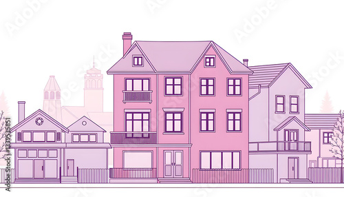 house set. collection of buildings, linear design. Line with editable stroke , with white tonespng