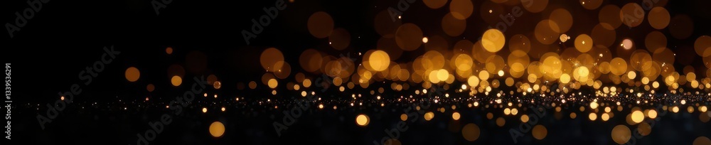 Obraz premium Golden glitter scattered on black background, sparkling effect, golden dust, holiday, vector