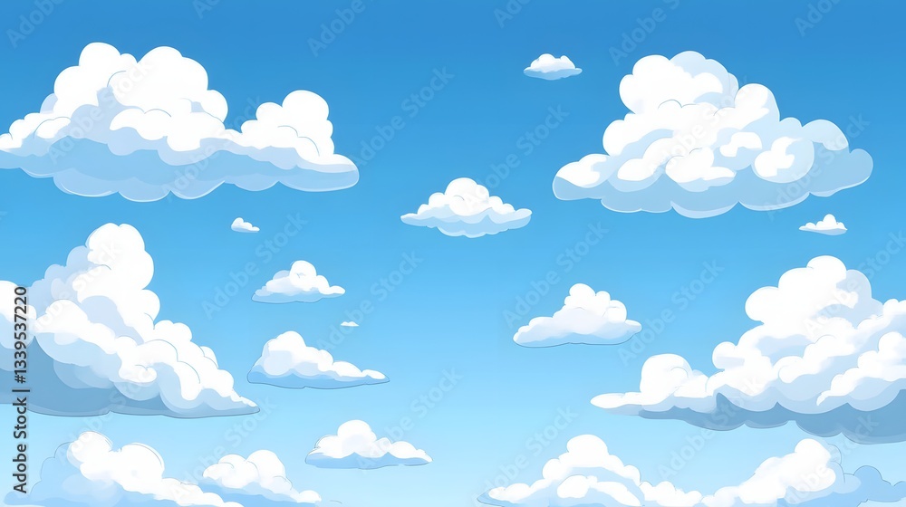 Fluffy White Clouds Drifting Across a Bright Blue Sky Fluffy White Clouds Drifting Across a Bright Blue Sky