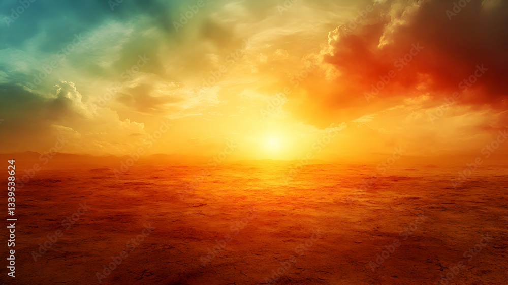 Fototapeta premium A glowing atmospheric phenomenon as sunlight refracts through desert dust, casting vibrant colors across the horizon