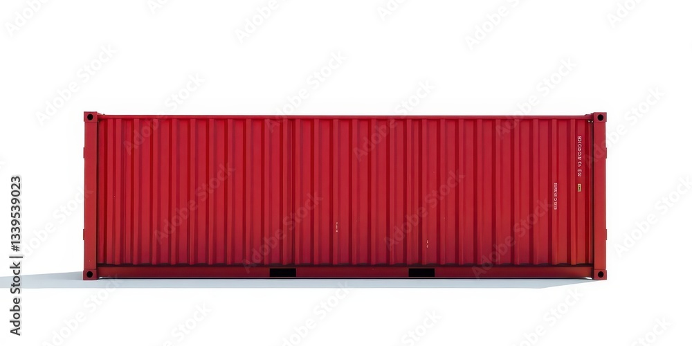 Bright red metal cargo container, pristine condition, isolated, container ship, commerce Bright red metal cargo container, pristine condition, isolated, container ship, commerce