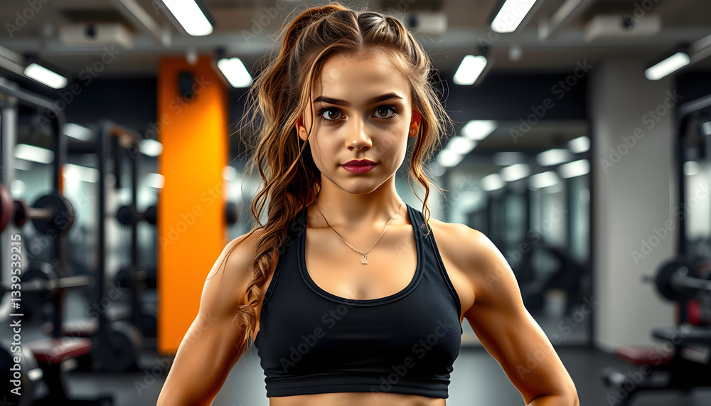 Fototapeta premium Determinated girl at the gym ready to start fitness lesson , with white tonespng