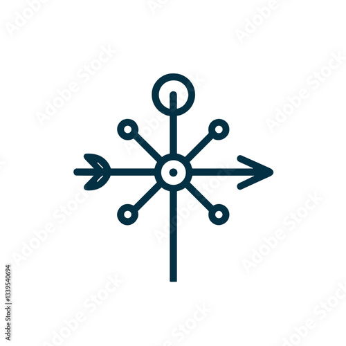 Vector illustration of a weather vane with directional arrows on a transparent background for wind direction, navigation, and meteorology concepts
