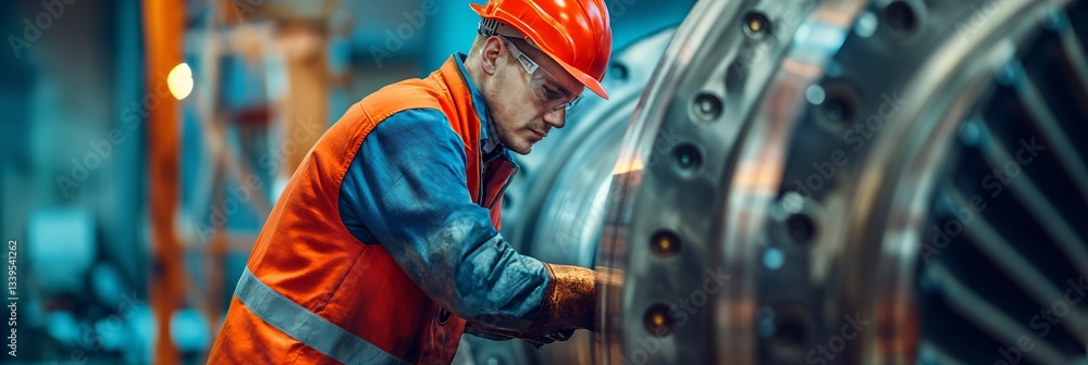 a mechanical engineer works on a huge metal machine