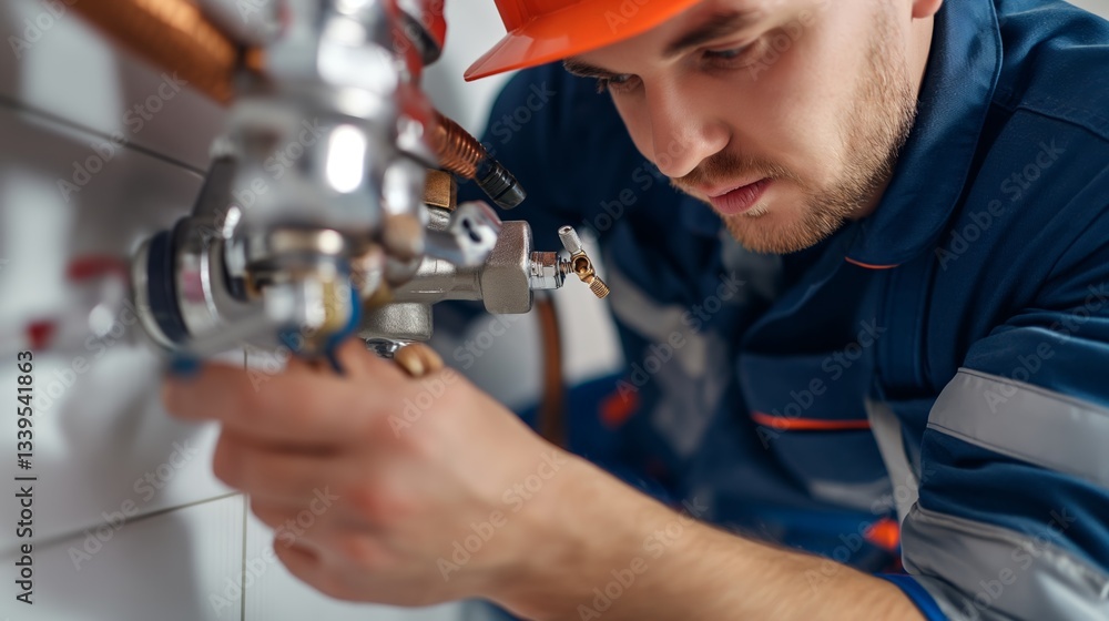 Plumber installing a water supply system