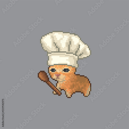 Chef cat, pixel art meme