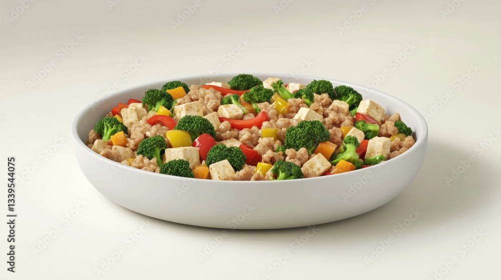 Tofu, broccoli, and pepper stir-fry in bowl. Healthy meal prep Tofu, broccoli, and pepper stir-fry in bowl. Healthy meal prep