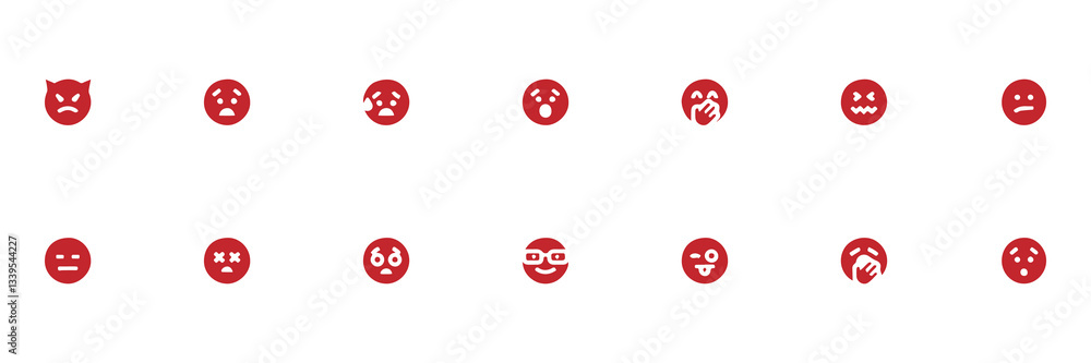 Collection of Red Emojis Representing Various Emotions Collection of Red Emojis Representing Various Emotions