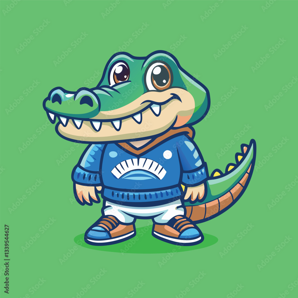 Obraz premium Adorable Cartoon Crocodile Mascot Vector Illustration for Logo Design