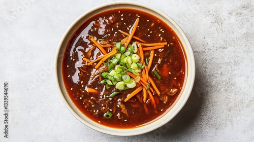 Vibrant Peking Soup Bowl with Fresh Ingredients and Warm Lighting