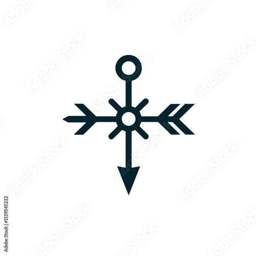 Vector illustration of a weather vane with directional arrows on a transparent background for wind direction, navigation, and meteorology concepts