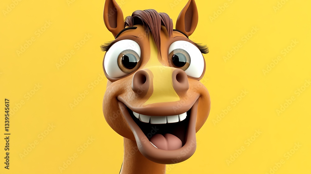 Obraz premium A friendly cartoon horse smiling widely with large expressive eyes