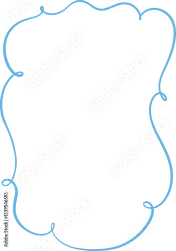 Wavy decorative vector frame. A clipart element in hand-drawn style. Doodle. Isolated decoration in blue color.