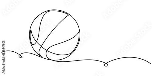 One continuous line illustration of basketball ball. Continuous line drawing of sports ball for basketball. Vector, Basketball ball. Game sports equipment. One continuous drawing line  logo single pro