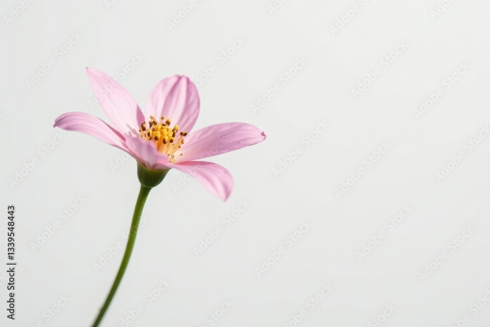 Fototapeta premium A delicate and isolated single flower on white background with fine details, minimalist, solo