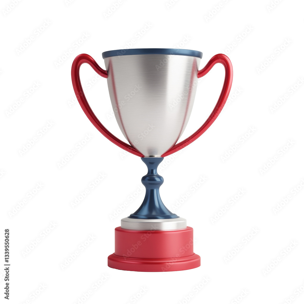 Trophy cup with red and blue handles recognizes achievement and success in competitions Trophy cup with red and blue handles recognizes achievement and success in competitions