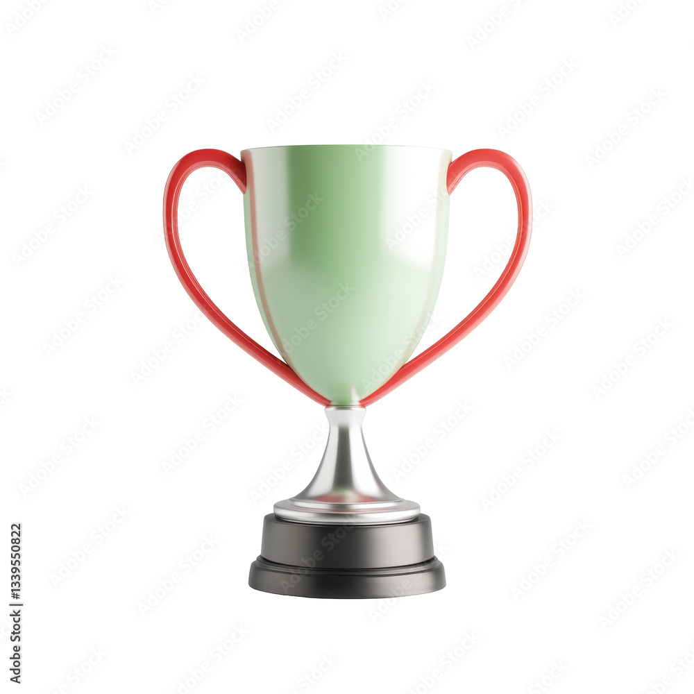 Elegant trophy cup with red handles and silver base for special achievements Elegant trophy cup with red handles and silver base for special achievements