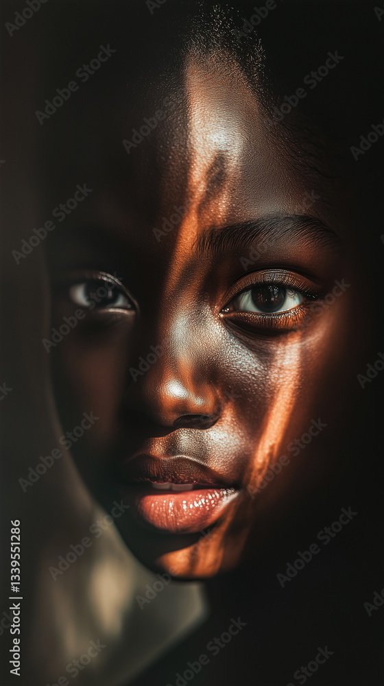 abstraction with a face of a man of African race in dark tones