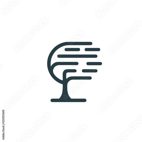 Vector illustration of a tree bending in the wind on a transparent background for weather, nature resilience, and storm concepts