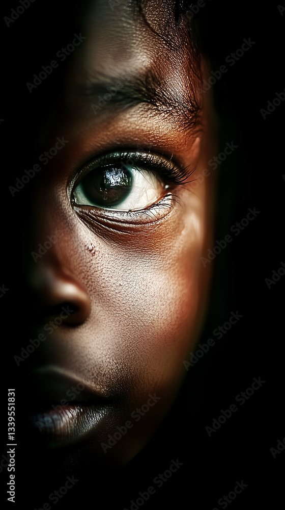 abstraction with a face of a man of African race in dark tones