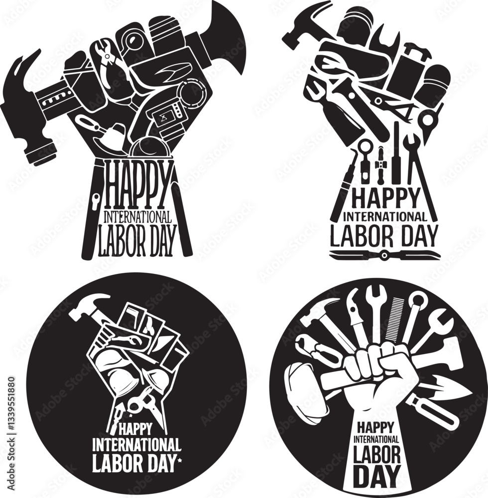 Obraz premium Happy International Labor Day T-Shirt Design Silhouette Vector Illustration Art-3