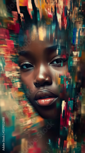 Obraz na płótnie abstraction with a face of a man of African race in dark tones w salonie