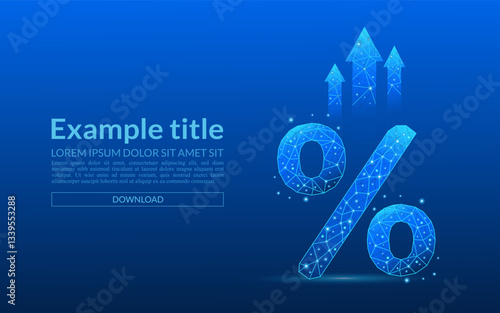 Digital percentage icon with an interest increase in low poly style. Abstract concept of an interest increase percentage icon with arrows. 