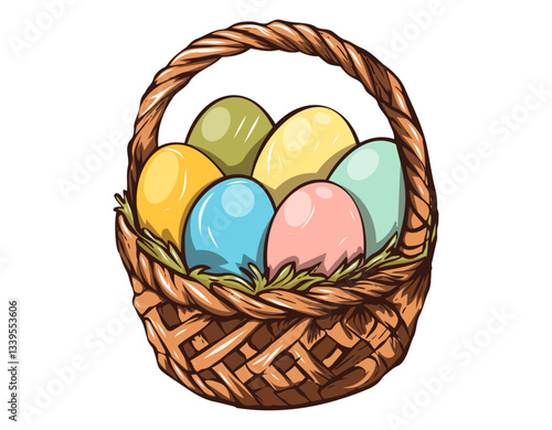 Colorful Easter Eggs in a Woven Basket Design