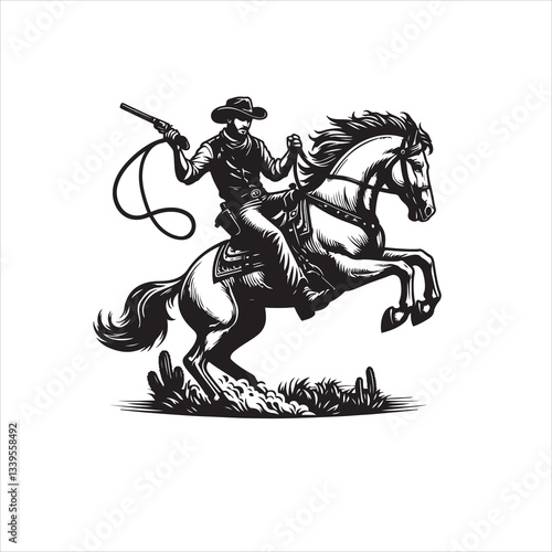 A cowboy baking horse