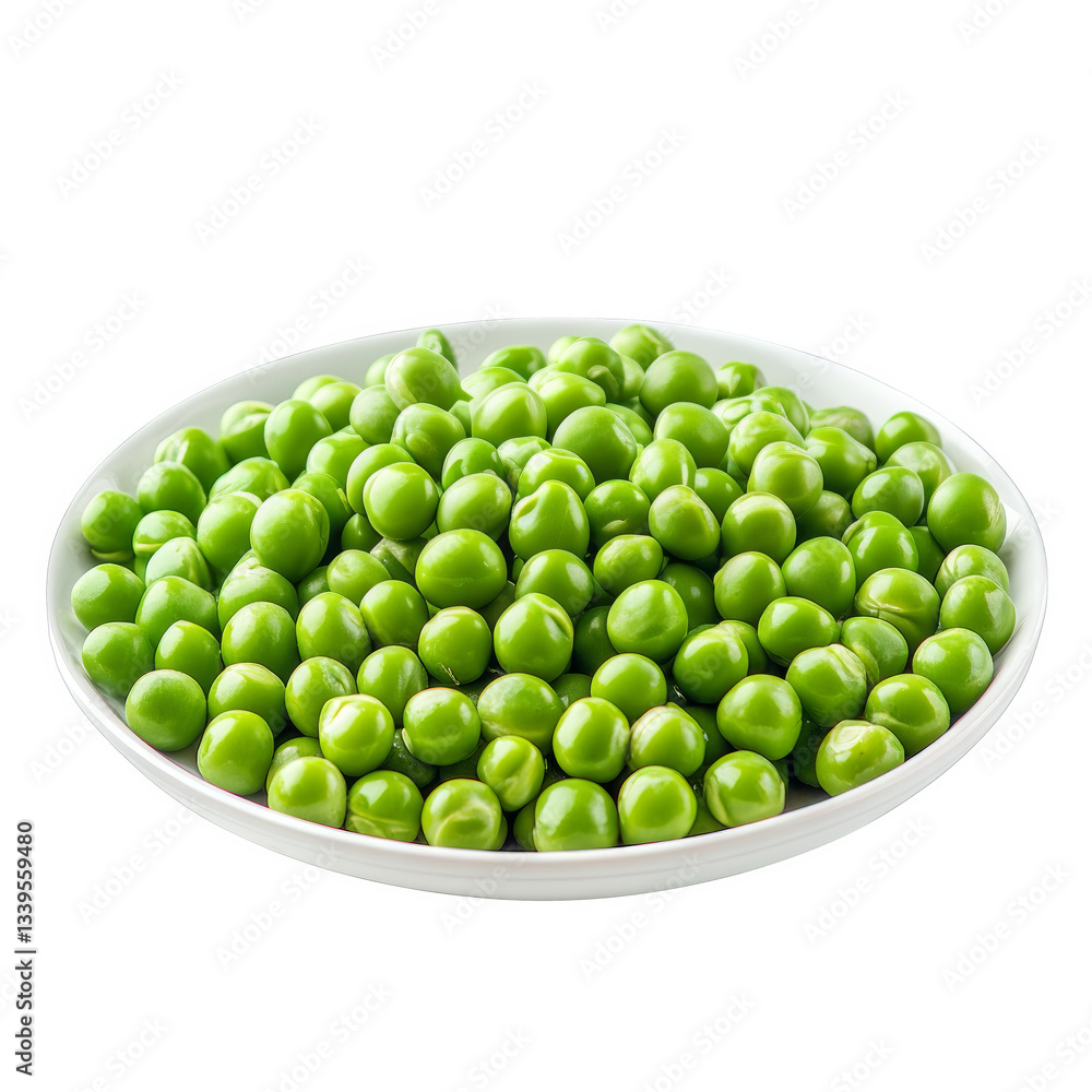Fresh green peas on a plate, transparent background Fresh green peas on a plate, transparent background
