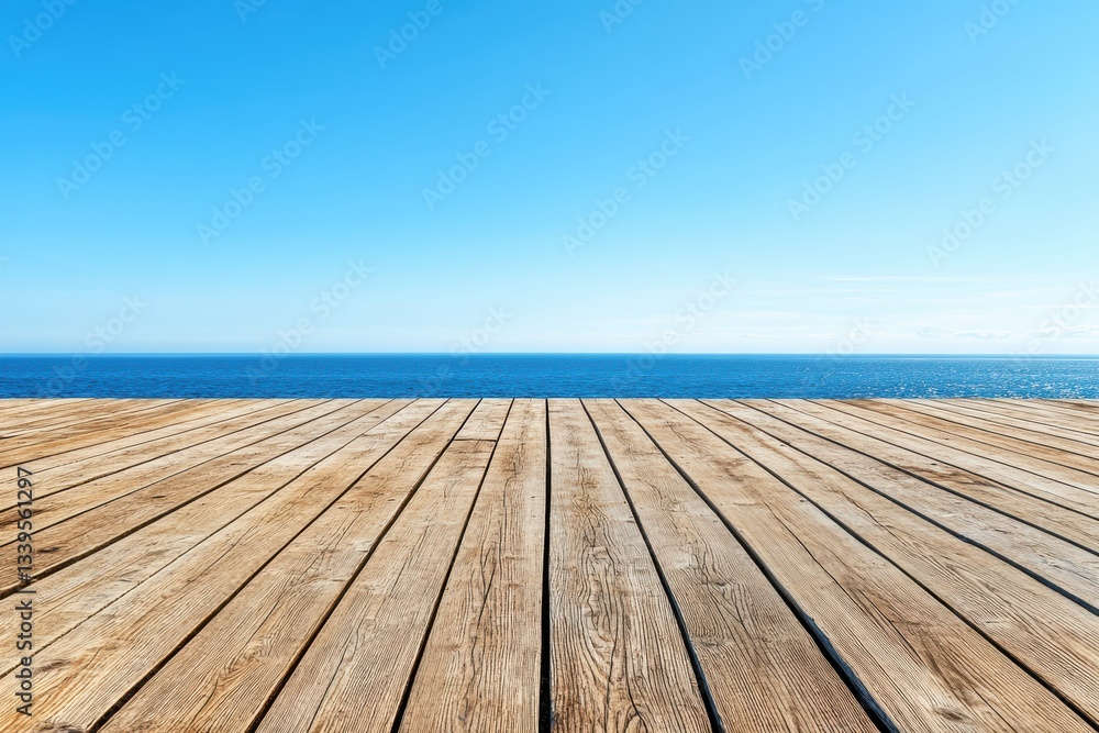 広がる青空と海を感じる木製デッキからの眺め 広がる青空と海を感じる木製デッキからの眺め