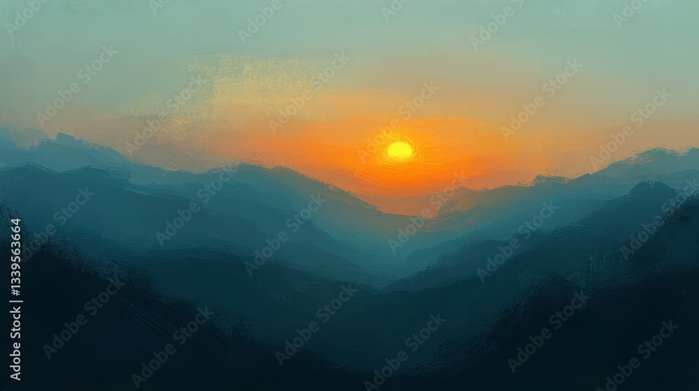 Serene Sunset Over Misty Mountains Serene Sunset Over Misty Mountains
