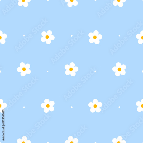 Seamless pattern with white flowers on blue background for Your spring  natural design