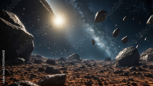 Wallpaper Mural Floating rocks provide an otherworldly landscape under a starry sky in outer space. Torontodigital.ca