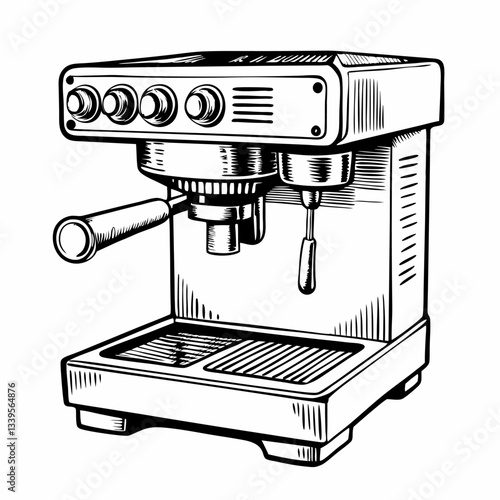 Vintage Espresso Machine Sketch Retro Coffee Maker Illustration