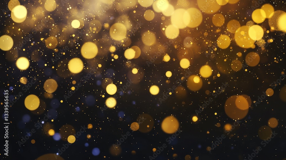 Golden bokeh lights sparkle against a dark background, creating a luxurious and festive abstract atmosphere. Golden bokeh lights sparkle against a dark background, creating a luxurious and festive abstract atmosphere.