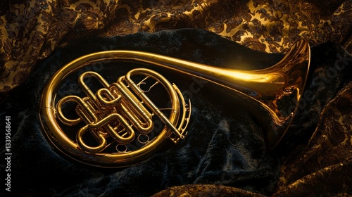 Gleaming French Horn on Dark Velvet