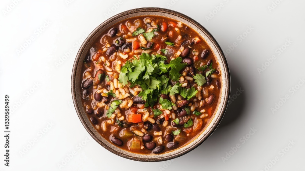 Artistic topview photograph of rice and bean stew Artistic topview photograph of rice and bean stew