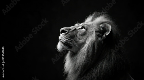 Majestic lion portrait in black and white