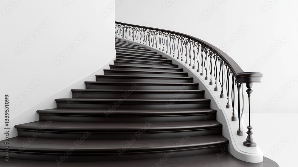 Fototapeta premium Elegant Curved Staircase in Minimalist Interior Setting with Soft Lighting and Modern Design