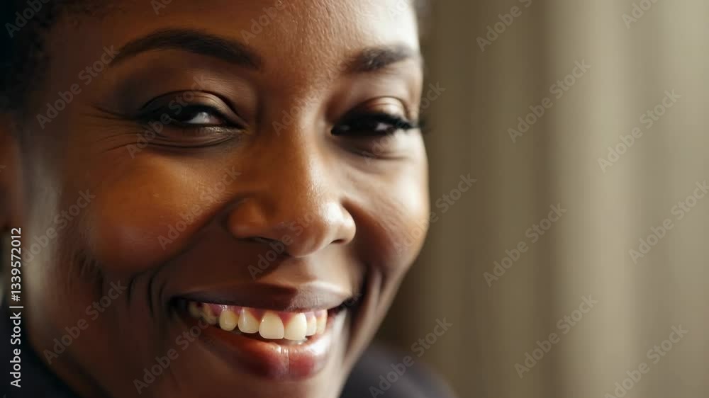 Psychological portrait of a calm African American middle-aged woman. A serene portrait of a calm woman highlights her peaceful expression at home. Psychological portrait of a calm African American middle-aged woman. A serene portrait of a calm woman highlights her peaceful expression at home.