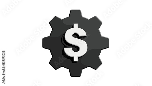 Gray Gear Icon with Dollar Sign, Minimalist and Transparent Background