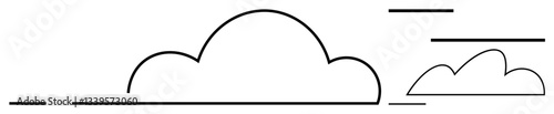 Black line clouds with horizontal strokes create a sense of airiness, portraying concepts thumbs up nature, weather, simplicity, motion, communication, connectivity, and lightness. Ideal for flat